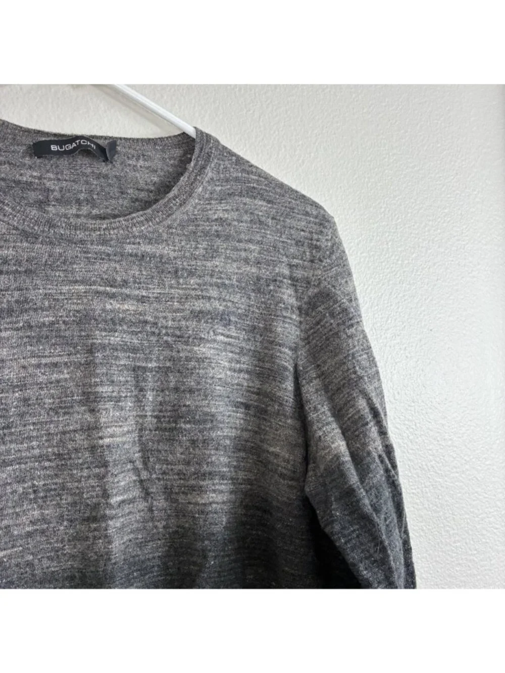 BUGATCHI Mens Made in Italy Grey Ombre Merino Wool Linen Blend Sweater XL
